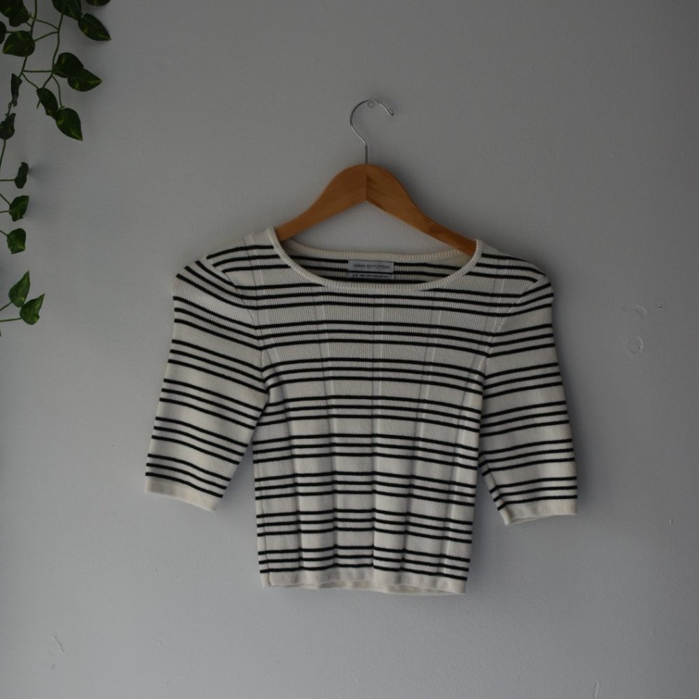 UO Black and White Striped Ribbed Top